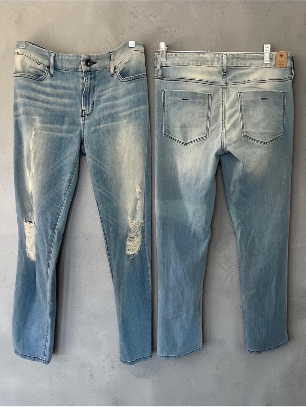 Guess Light Wash Distressed Women’s Jeans - mid rise pencil skinny